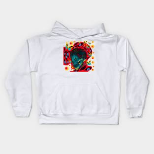 skeleton in floral crown ecopop art Kids Hoodie